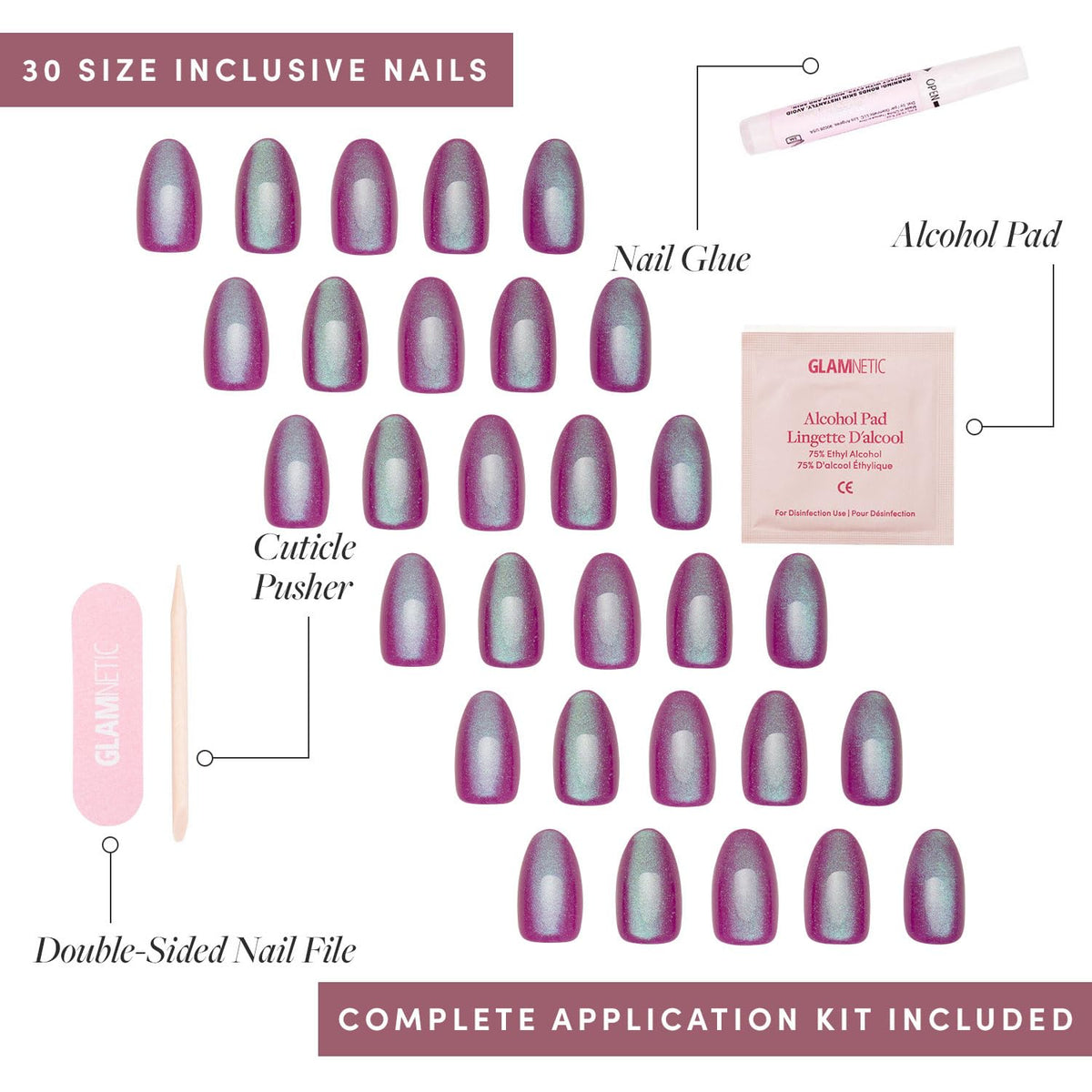 Glamnetic Press On Nails, Short Almond Glossy, Fake Nails 24pc Nail Kit