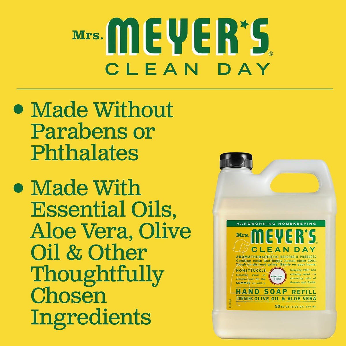 MRS. MEYER'S CLEAN DAY Hand Soap Refill, Lemon Verbena Scent, 33 Fl Oz Bottle