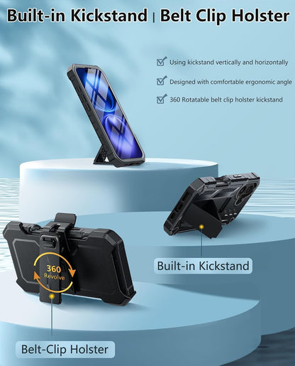 FNTCASE for iPhone 16 Case with Belt Clip and Built-in Screen Protector