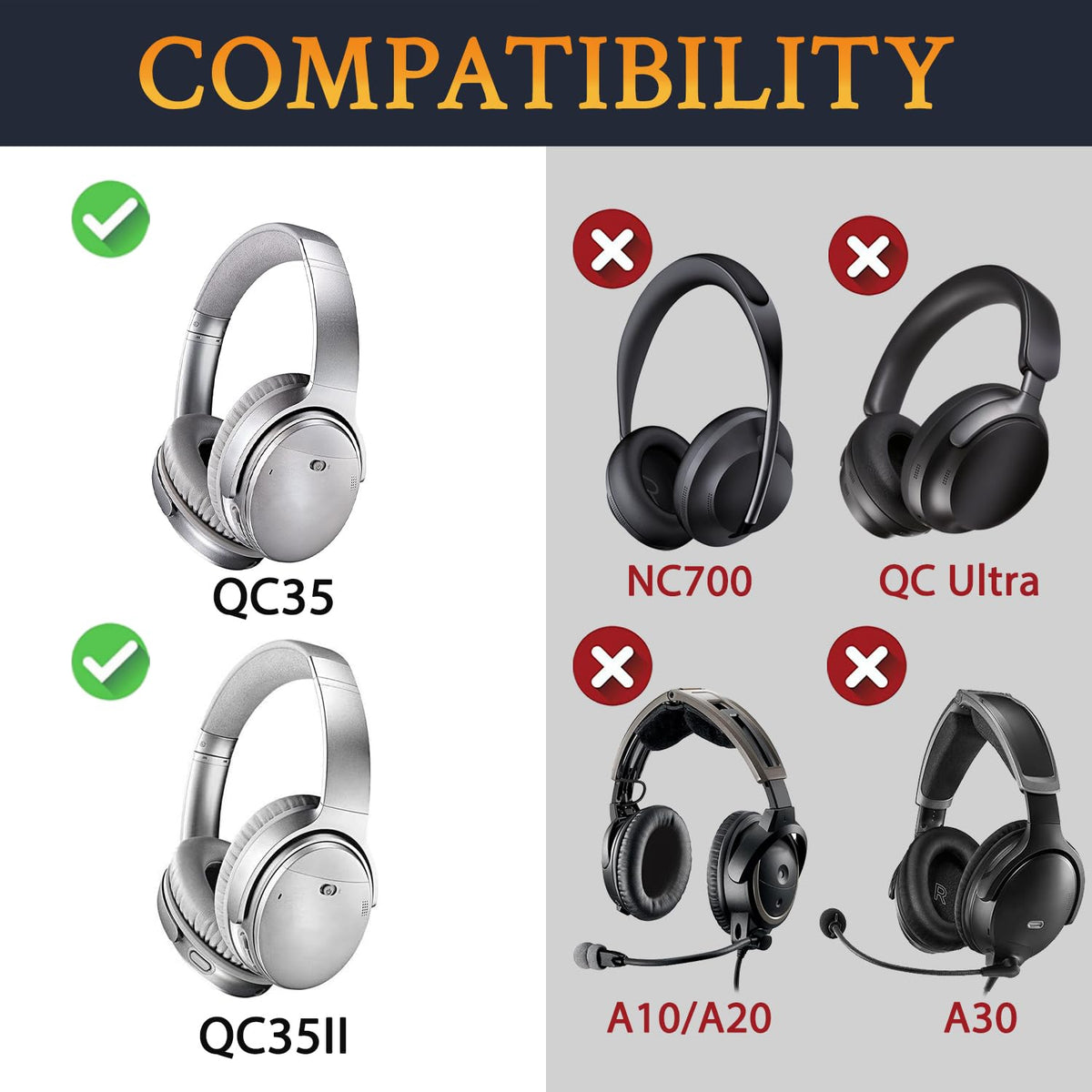 Earpads for Bose QC35 & QC35 ii - Black