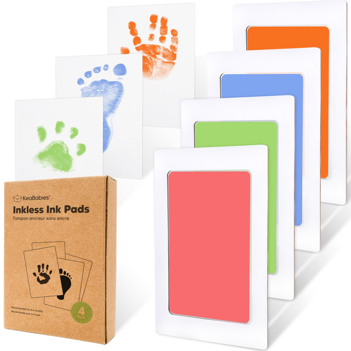 4pk Inkless Baby Hand and Footprint Kit, Mess Free Ink Pads (Jet Black, R)
