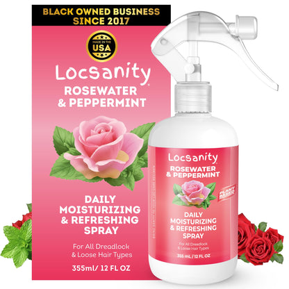 Loc Spray - Locsanity Daily Moisturizing Rosewater & Peppermint Spray for Locs, Dreadlocks - Lightweight Frizz Control Hair & Scalp Moisturizer - Natural Loc Care (8 fl oz)