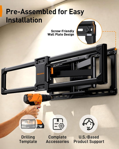 Perlegear Full Motion TV Wall Mount with Power Strip for 60–120 Inch TVs