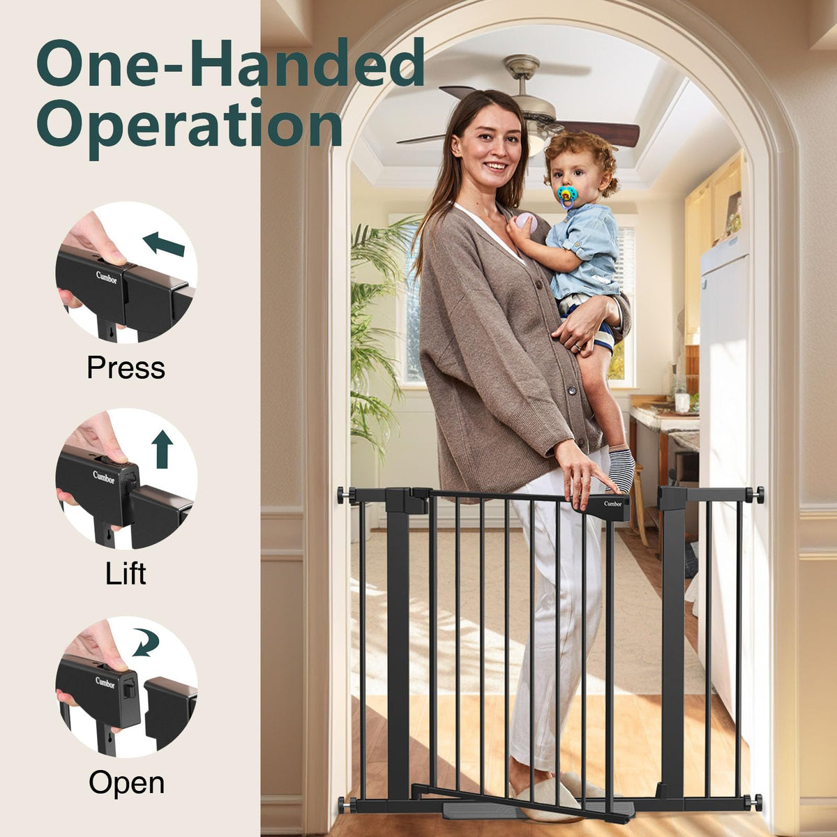 Cumbor 29.7-51.5 in Extra Wide Baby Gate for Stairs, Dog Gate Indoor Black