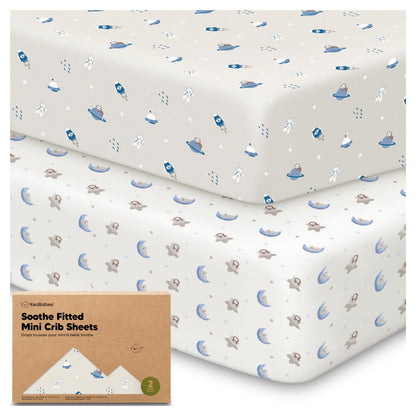 2pk Mini Crib Sheets Fitted 38x26 Pack N Play Mattress Sheet (Bumble Bear)