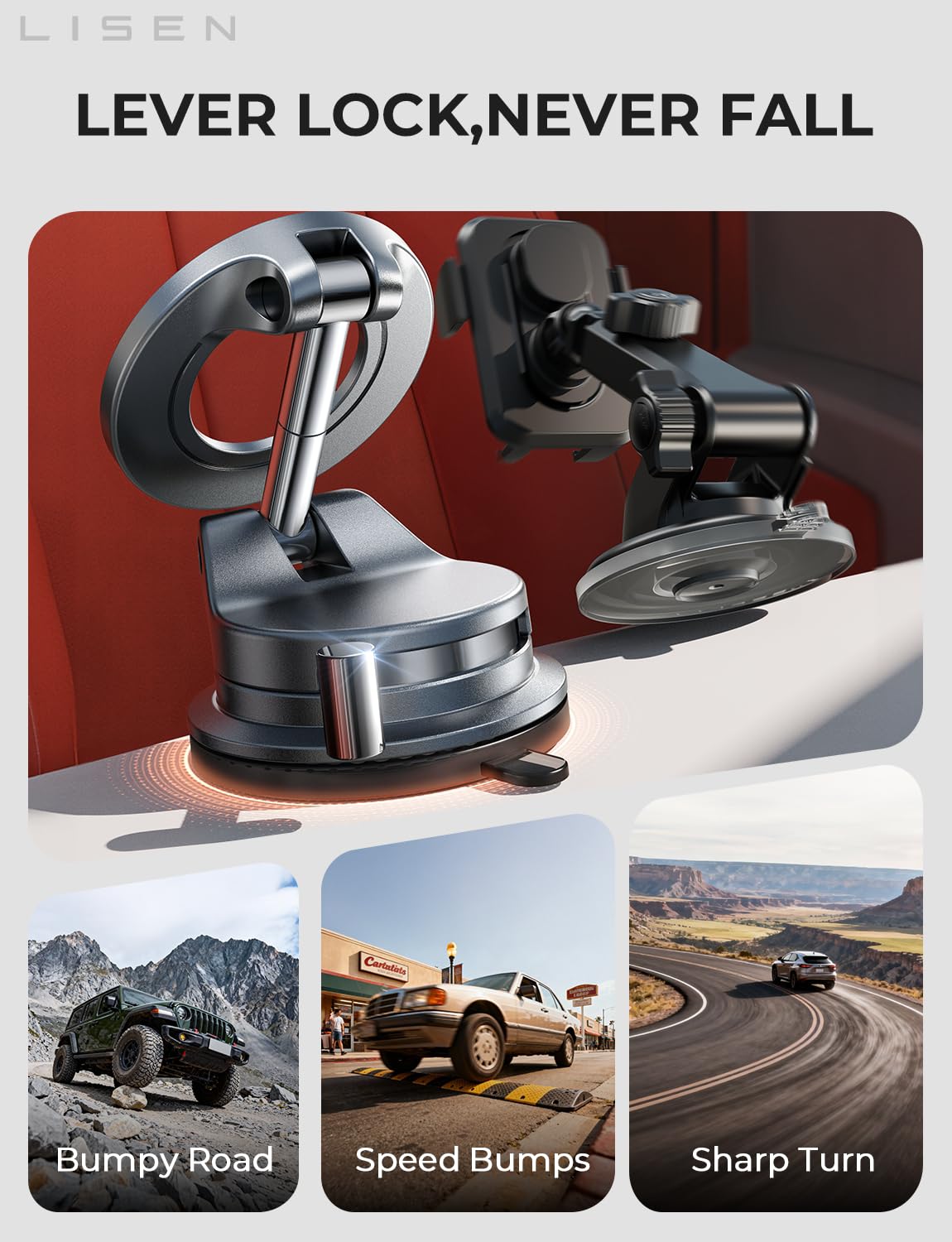 LISEN for MagSafe Car Mount [3800gf Strong Magnet&90+LBS Suction] 360° Adjustable Vacuum Magnetic Phone Holders for Your Car, for iPhone 18 Pro Max 17 16 15 Car Accessories Women Men Smartphone White