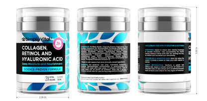 SimplyVital Face Moisturizer Retinol Collagen Hyaluronic Acid Cream 1.7 oz