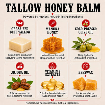 Wrath & Remedy Beef Tallow and Honey Balm, Handcrafted, Unscented, 4 oz