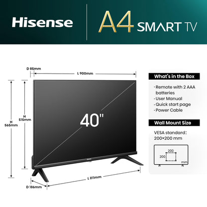 Hisense 40 Inch 40E4QTUK FHD LED TV with Freely