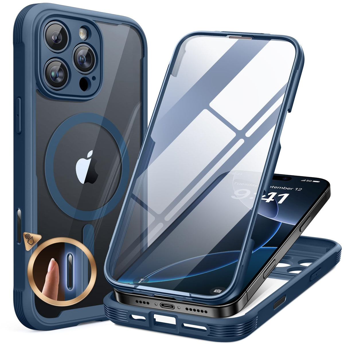 Miracase for iPhone 17e Case & iPhone 16e Case, Full-Body Phone with Built-in Glass Screen Protector, [Magnetic with MagSafe] Military Drop Proof 17 E/ 16 E Cover Bumper 6.1 inch, Black