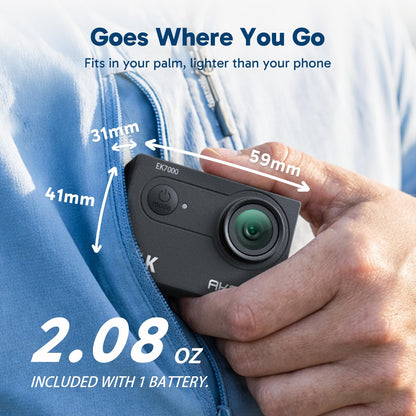 AKASO EK7000 4K30FPS 20MP WiFi Action Camera with EIS Ultra HD 131FT Waterproof Underwater Camera Remote Control 4X Zoom Support External Microphone