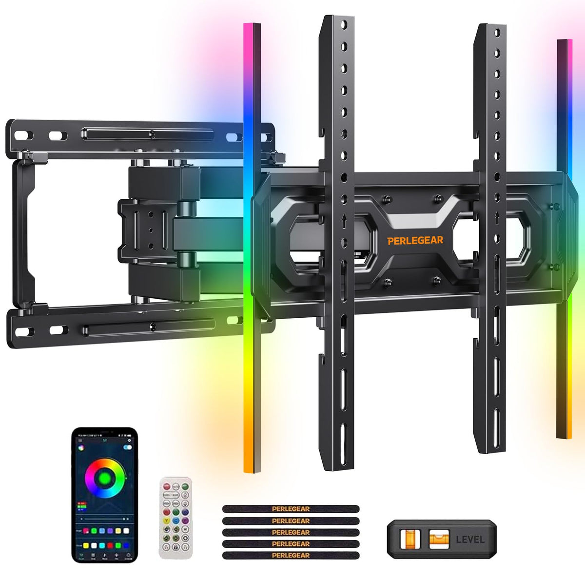 Perlegear Full Motion TV Wall Mount with Power Strip for 60–120 Inch TVs