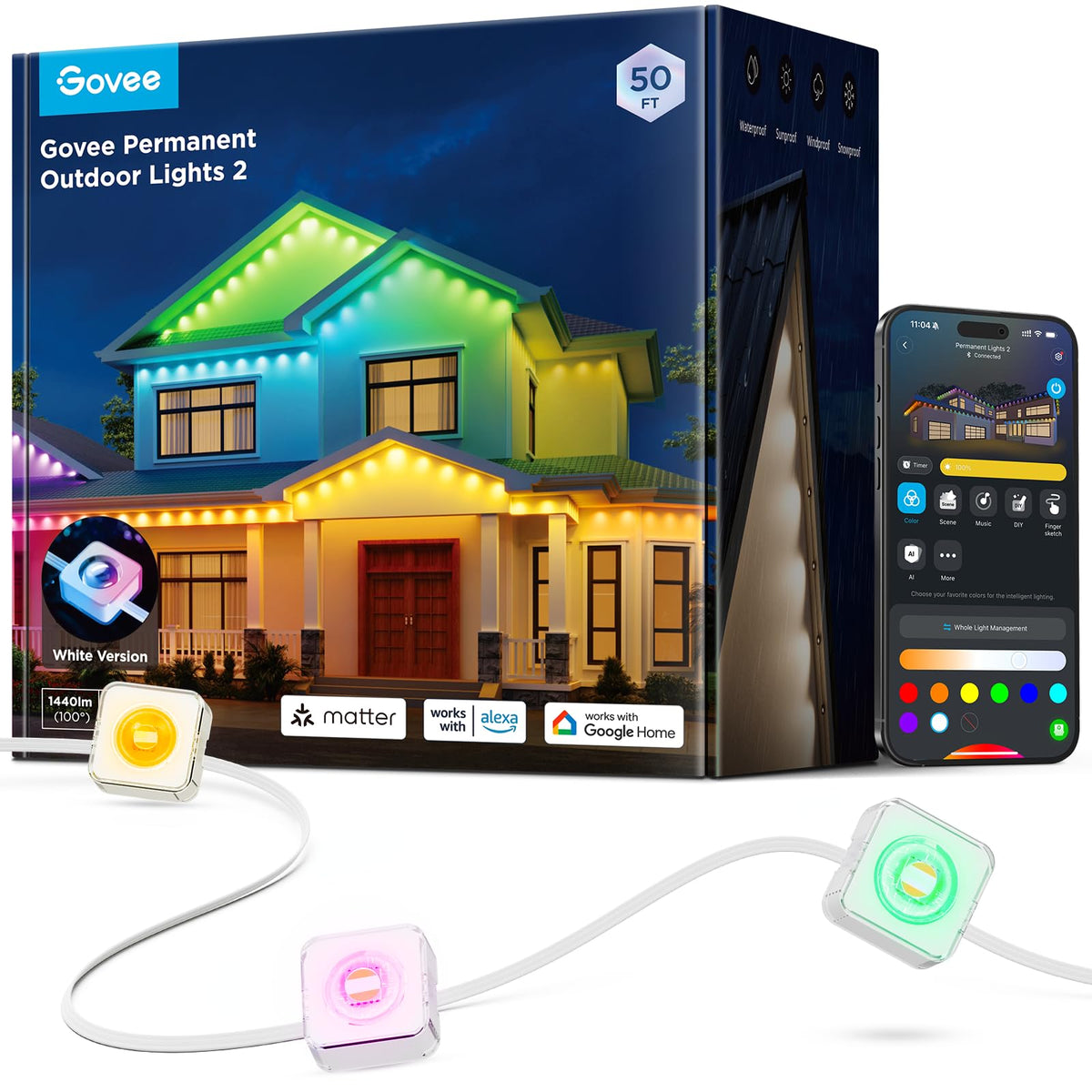 Govee Permanent Outdoor Lights 2, 100ft RGBIC Outdoor Lights with 100 Modes