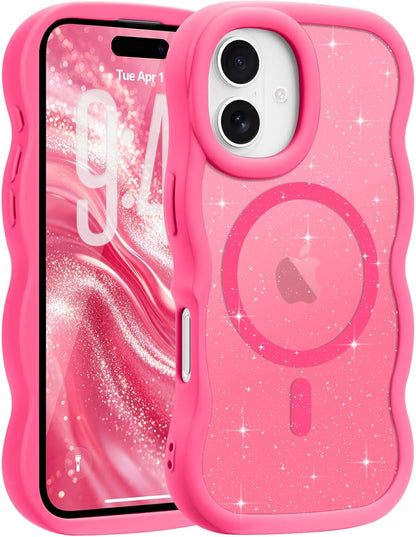 Pepmune for iPhone 16 Pro Max Case Curly Wavy Frame Translucent, Burgundy