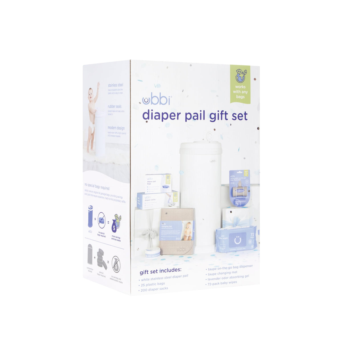 Ubbi Stainless Steel Diaper Pail, No Special Bags, Odor-Locking, White