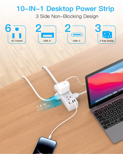 One Beat 5Ft Extension Cord with Multiple Outlets,Flat Plug Power Strip