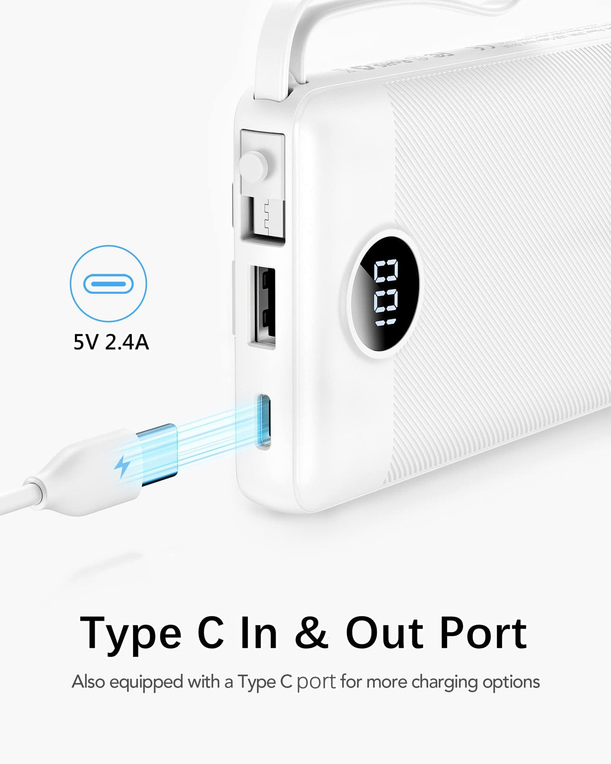 VRURC Portable Charger, Built in 4 Cables & Lanyard Power Bank 10000mAh