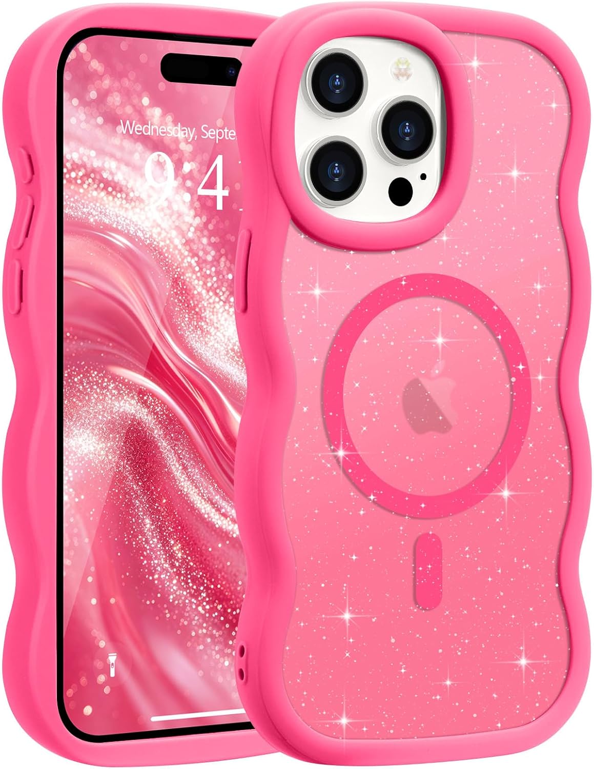 Pepmune for iPhone 16 Pro Max Case Curly Wavy Frame Translucent, Burgundy