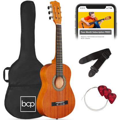 Best Choice Products 30in Kids Acoustic Guitar, All-in-One Beginner Starter Kit w/Strap, Case, Extra Strings, Rosette Inlay - Pink