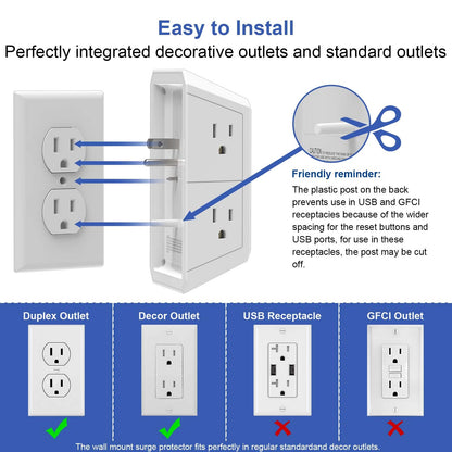 Multi Plug Wall Outlet Night Light, POWRUI 6 Outlet Extender & 3 USB Ports