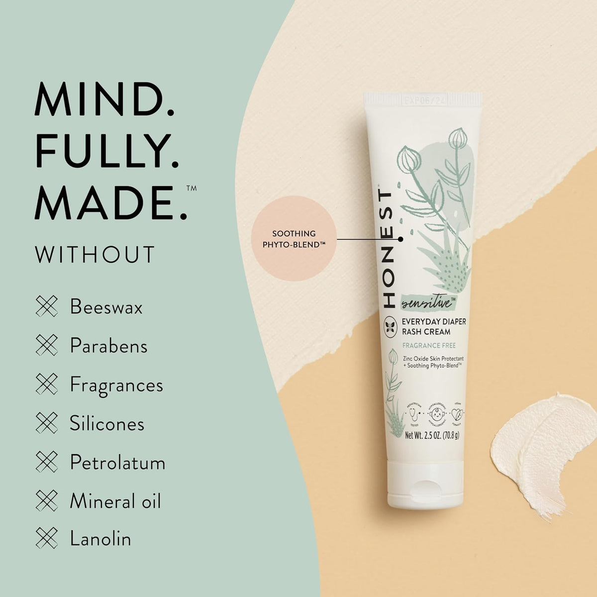 The Honest Company Diaper Rash Cream, Hypoallergenic, Cruelty-Free, 2.5 oz