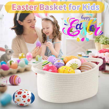 Happyiren Brown Woven Cotton Rope Storage Basket with Lace Trim