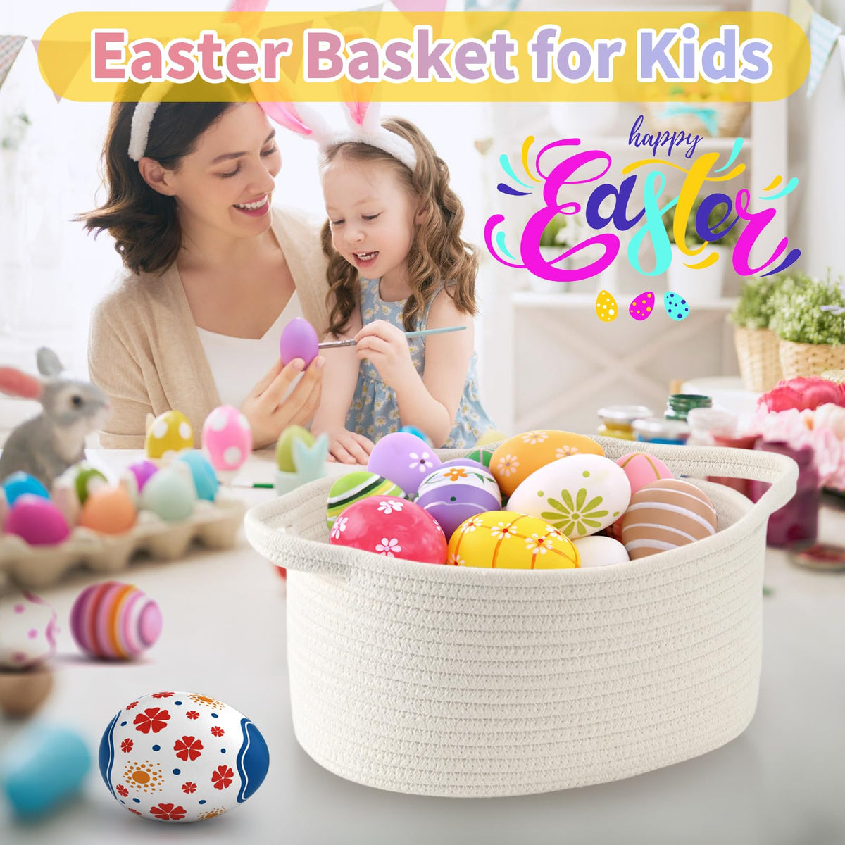 Happyiren Brown Woven Cotton Rope Storage Basket with Lace Trim