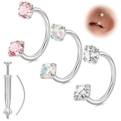 Horseshoe Nose Ring 20g 18g Gold Silver Opal CZ Double Gem Nose Rings Studs for Women Men 7mm 8mm Hypoallergenic Hoop Earrings Cartilage Helix Tragus Nostril Septum Daith Piercing Jewelry