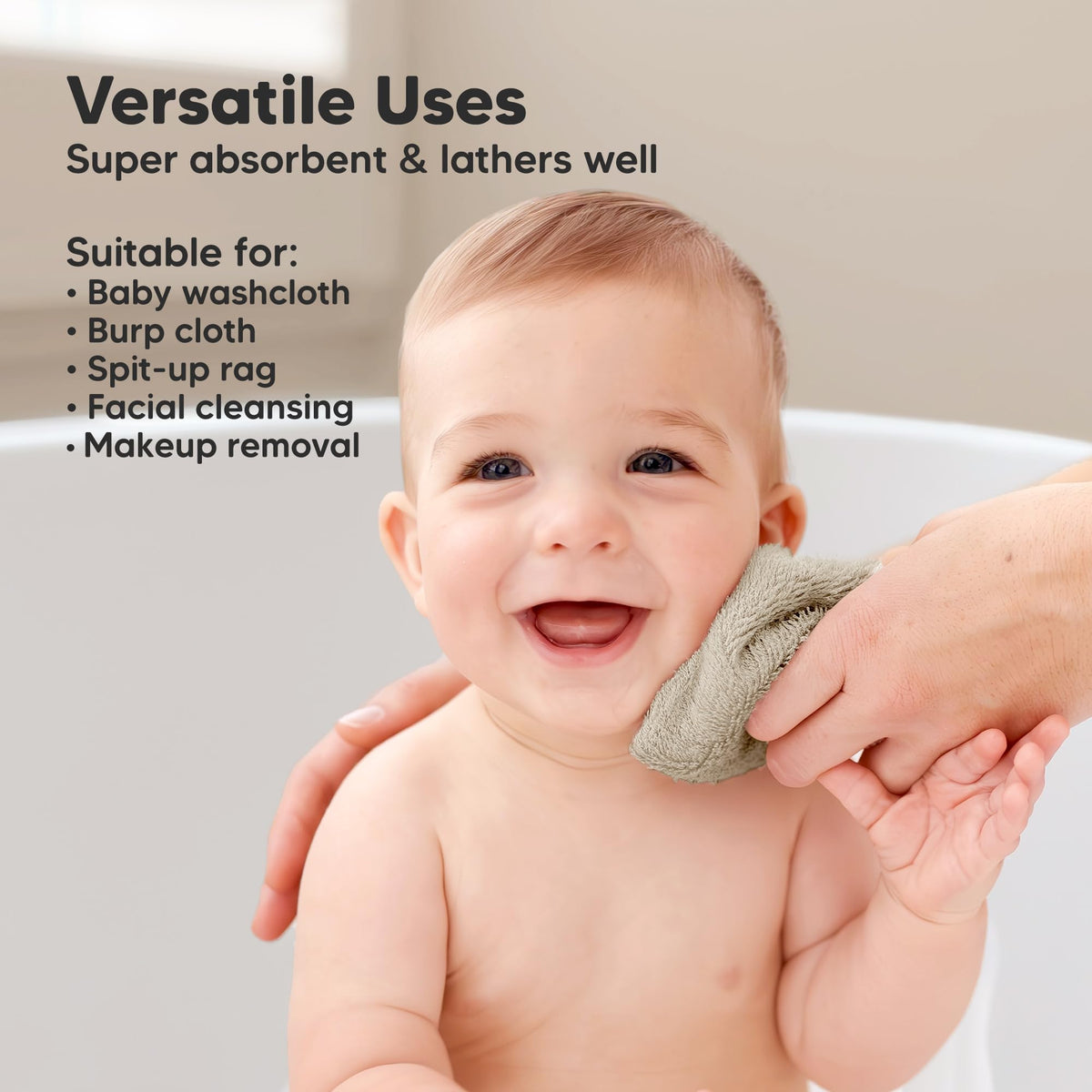 6-Pack Baby Washcloths, Soft Absorbent Washcloths for Face, Body (White)