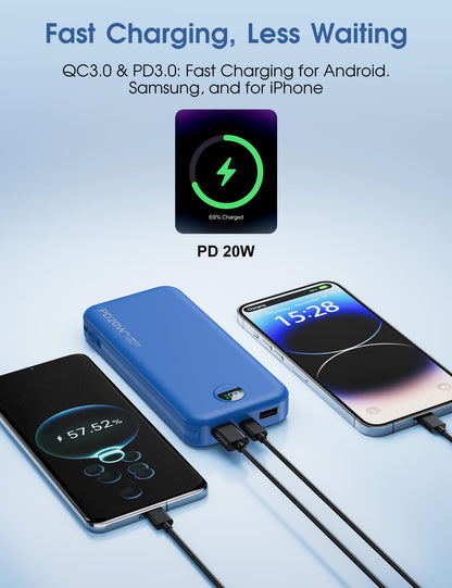 citicr Portable Charger 10000mAh PD20W w/Built-in Cables & Wall Plug Purple