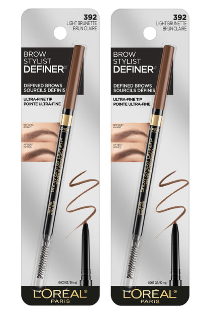 L'Oreal Paris Makeup Brow Stylist Definer Waterproof Eyebrow Pencil, Ultra-Fine Mechanical Pencil, Draws Tiny Brow Hairs and Fills in Sparse Areas and Gaps, Dark Brunette, 0.11 Ounce (Pack of 2)