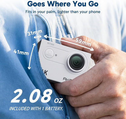 AKASO EK7000 4K30FPS 20MP WiFi Action Camera with EIS Ultra HD 131FT Waterproof Underwater Camera Remote Control 4X Zoom Support External Microphone