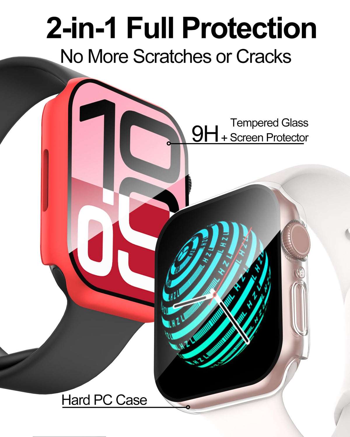 Smiling 2 Pack Case Compatible with Apple Watch Series 9 (2023)/Series 8 /Series 7 45mm with Tempered Glass Screen Protector, Hard PC Case Overall Protective Cover- Starlight