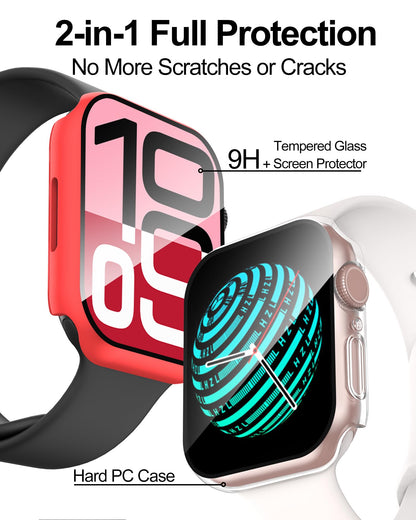 Smiling 2 Pack Case Compatible with Apple Watch Series 9 (2023)/Series 8 /Series 7 45mm with Tempered Glass Screen Protector, Hard PC Case Overall Protective Cover- Starlight