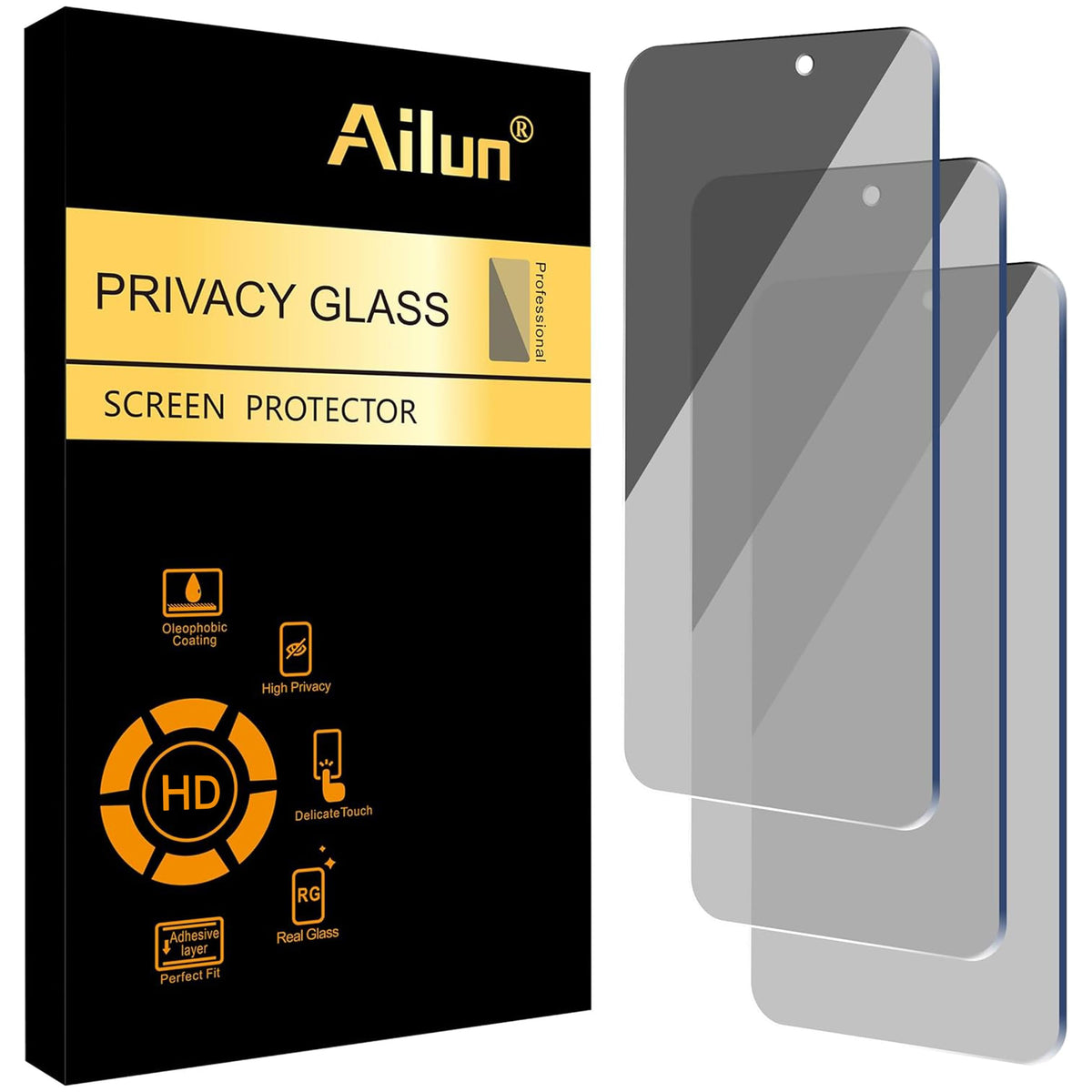 Ailun 3 Pack Privacy Screen Protector for iPhone 17 Pro Max, Tempered Glass