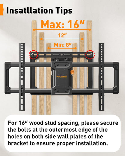 Perlegear Full Motion TV Wall Mount with Power Strip for 60–120 Inch TVs