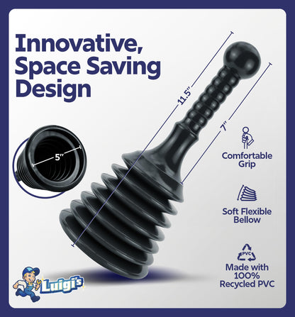 Luigi's Mini Sink Plunger for Unblocking Drains in Bathroom Kitchen Sink Bath and Shower - Small Powerful Commercial Style Plumbers Plunger - Bellow Plunger Sink Unblocker