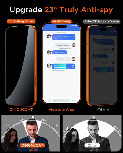 DIMONCOAT Top 9H++ 2 Pack for iPhone 17 Pro Privacy Screen Protector 6.3''