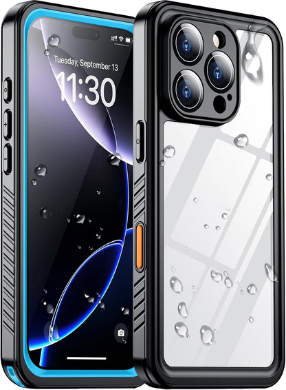 Temdan Compatible with iPhone 17 Pro Case,Waterproof Built-in Screen & Camera Protector IP68 Underwater Full Body 17FT Military Dropproof Shockproof Phone Case 6.3"-Blue/Clear