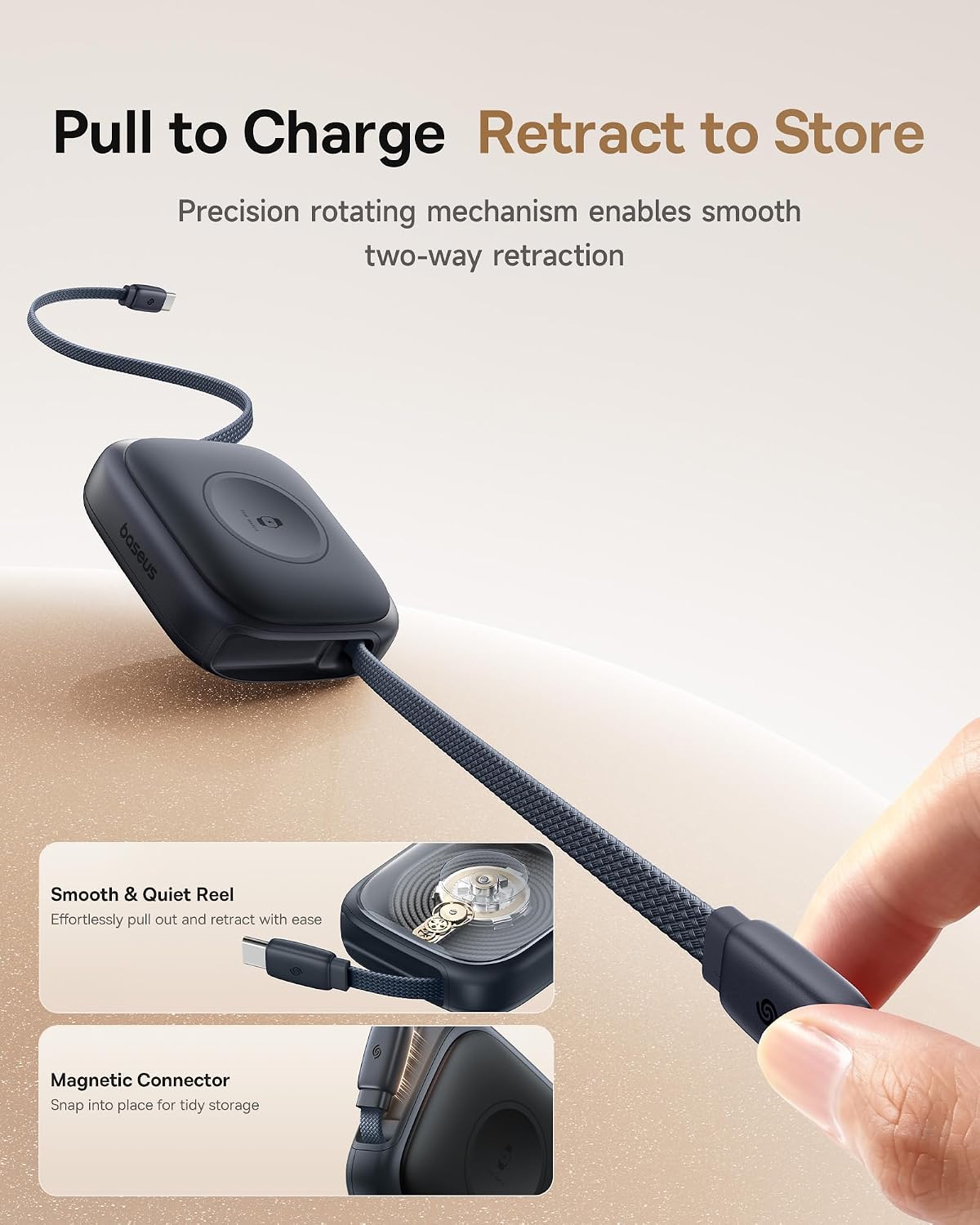 Baseus PD3.1 140W USB C Charger, PPS Fast Charger Type C, Fast Charging Block and Baseus Retractable USB C Cable for Apple Watch, 100W 5A Fast Charging Cable