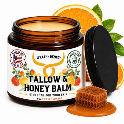 Wrath & Remedy Beef Tallow and Honey Balm, Handcrafted, Unscented, 4 oz