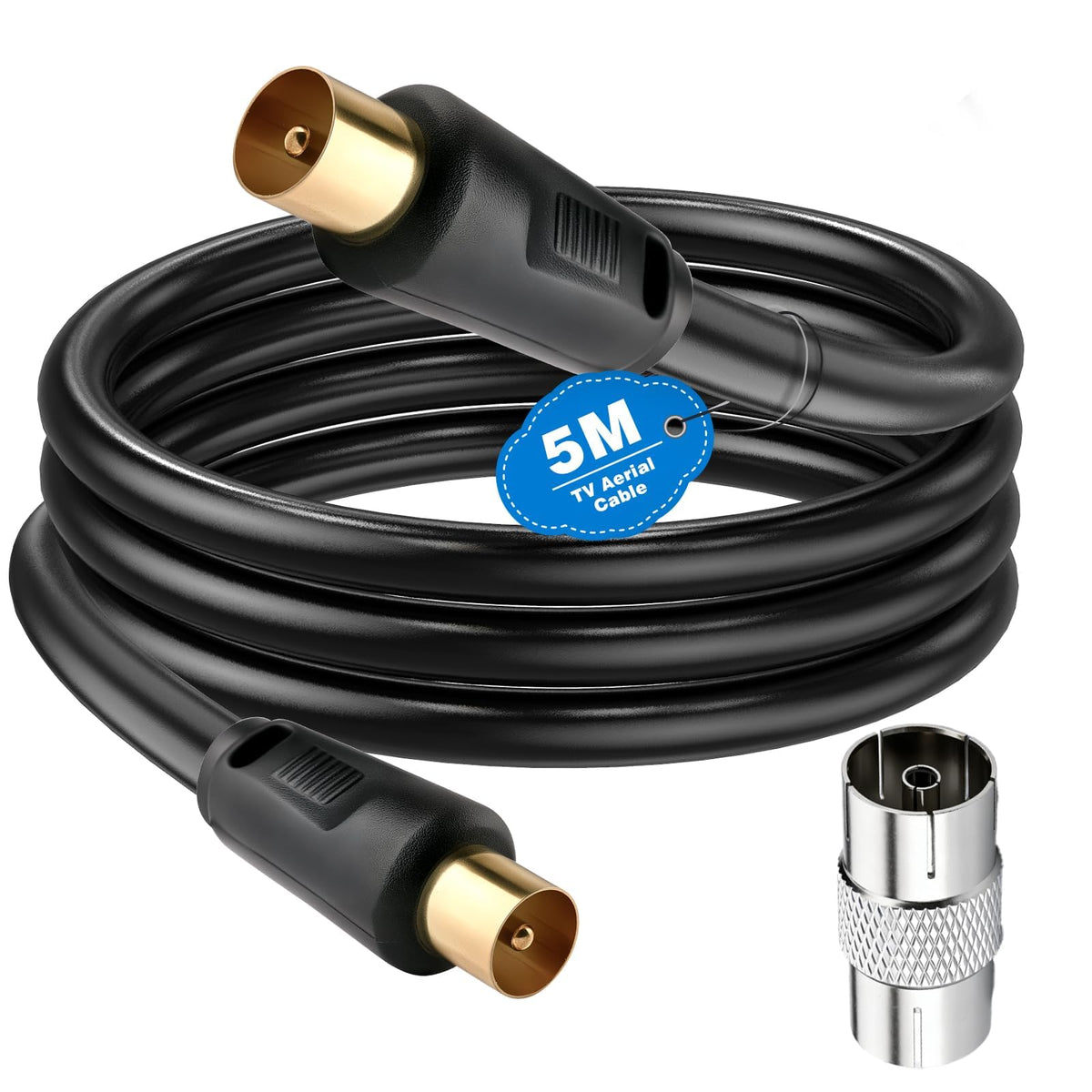 Ancable TV Aerial Cable with Coaxial Adapter 5M Black TV Ariel Lead