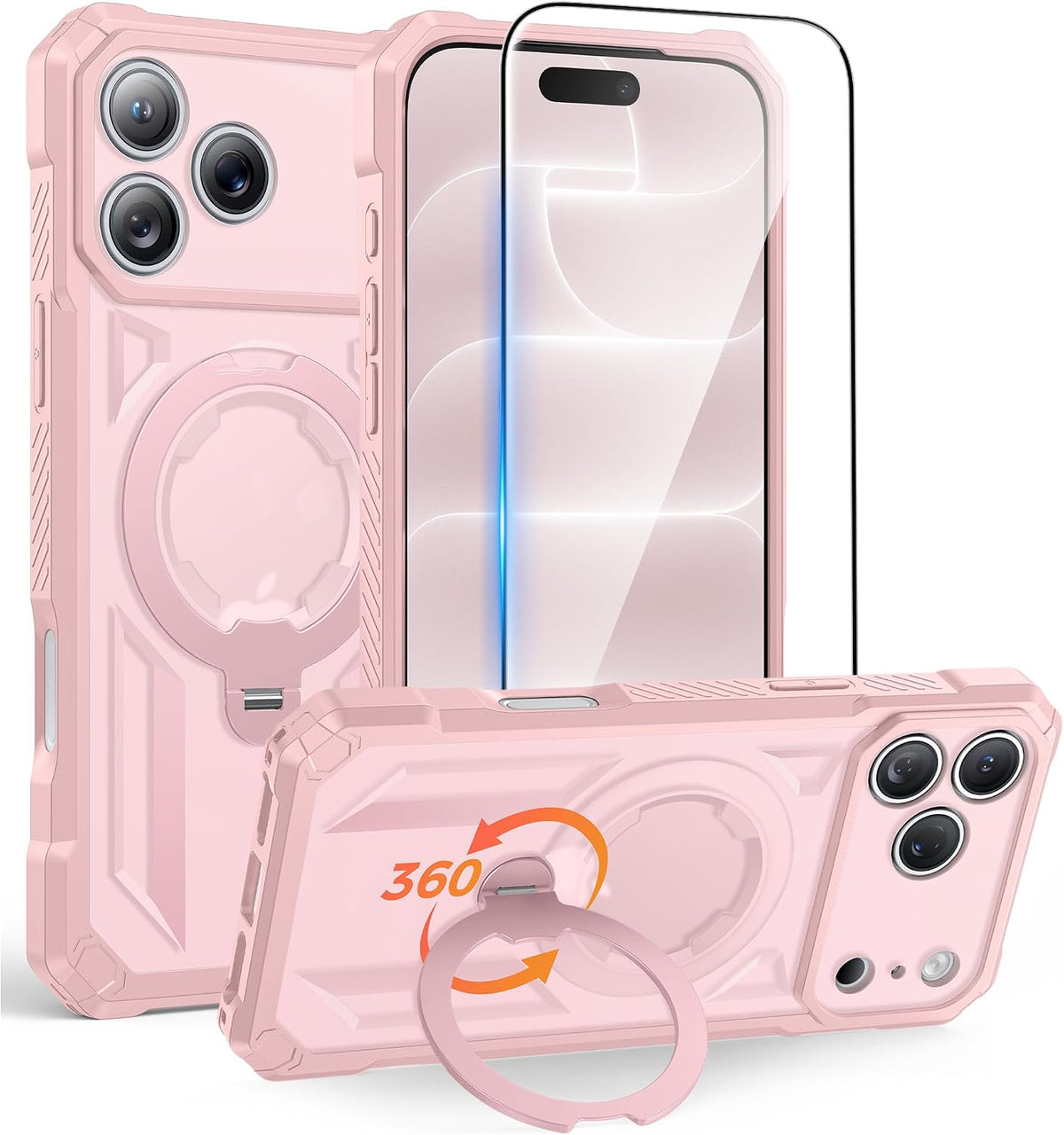 FNTCASE for iPhone 17 Case with 360 Spin Magnetic Stand