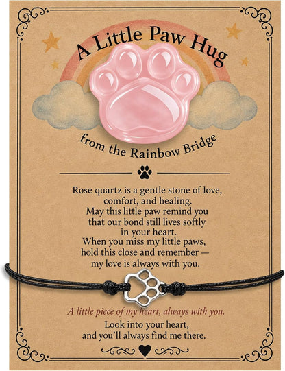 Dog Memorial Gifts for Loss of Dog, Rose Quartz Paw & Memorial Bracelet