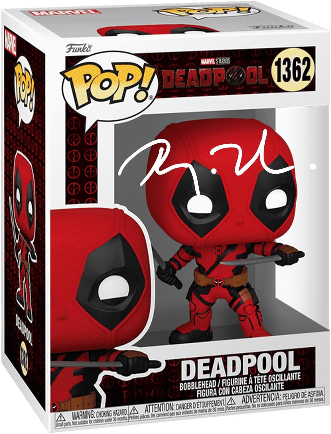 Ryan Reynolds Deadpool 3#1362 Facsimile Signed Reprint Laser Autographed Funko POP! Movies Marvel Universe Figurine with Protector Case
