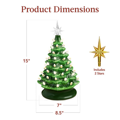 Best Choice Products 15in Ceramic Christmas Tree, Pre-lit Hand-Painted Tabletop Holiday Tree, Star Topper, 64 Lights - Green w/Multicolored Bulbs