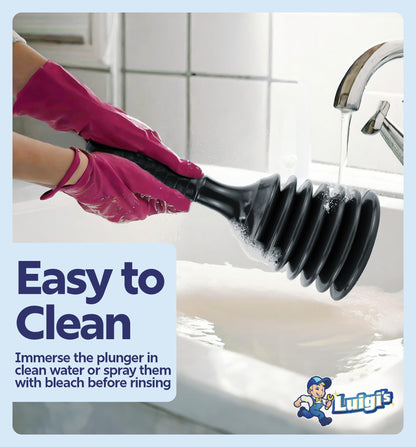 Luigi's Mini Sink Plunger for Unblocking Drains in Bathroom Kitchen Sink Bath and Shower - Small Powerful Commercial Style Plumbers Plunger - Bellow Plunger Sink Unblocker