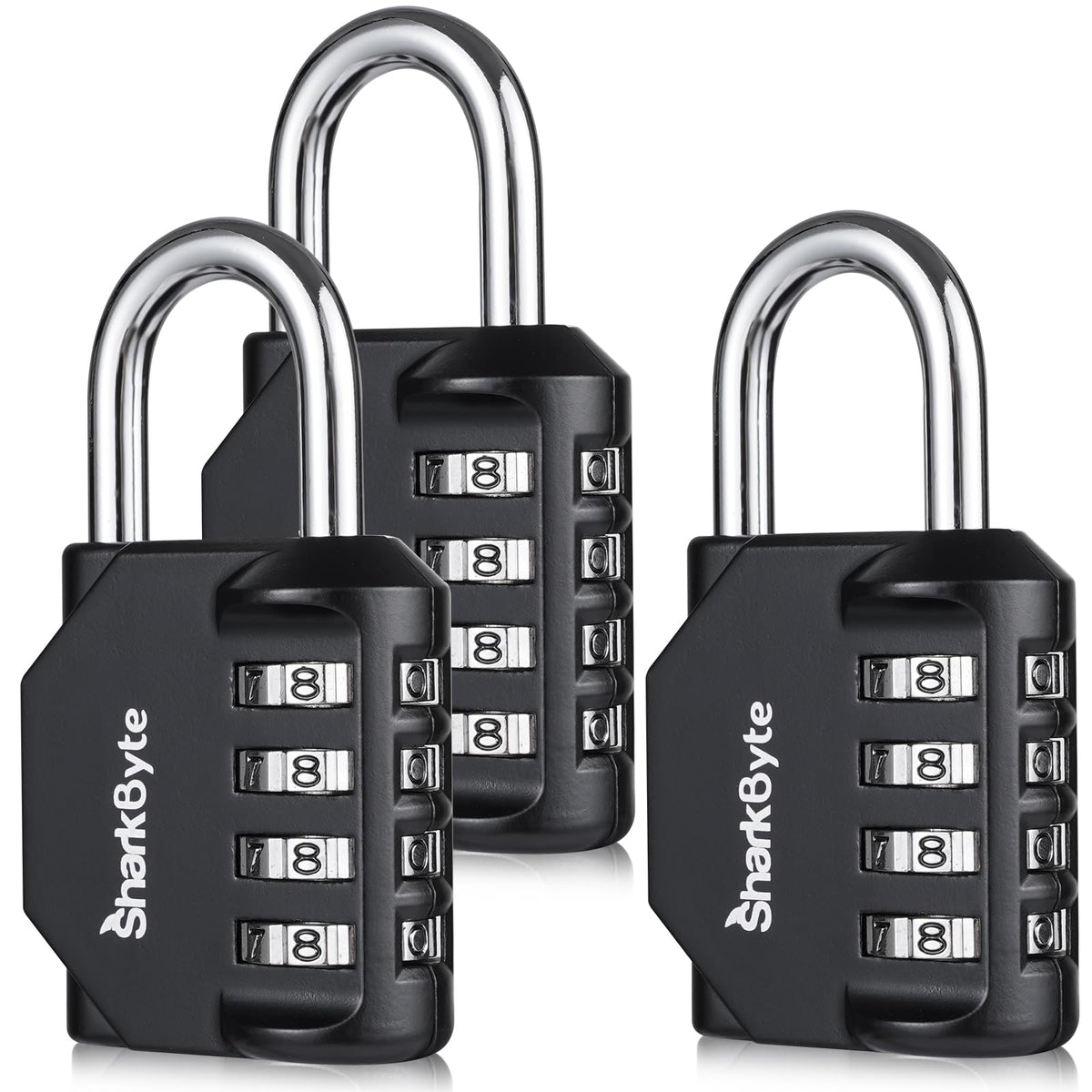 SharkByte Heavy Duty Combination Padlock – 4-Digit Weatherproof Outdoor Lock with Stainless Steel Shackle, Anti-Rust Resettable Code for Gym, School, Locker, Shed, Toolbox, Gate & Warehouse - Purple