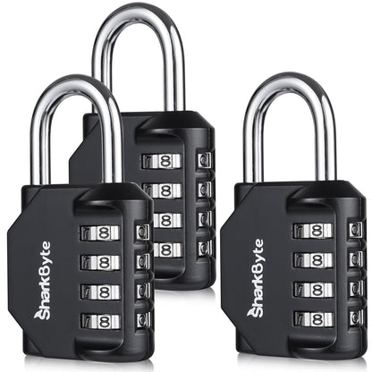 SharkByte Heavy Duty Combination Padlock – 4-Digit Weatherproof Outdoor Lock with Stainless Steel Shackle, Anti-Rust Resettable Code for Gym, School, Locker, Shed, Toolbox, Gate & Warehouse - Purple