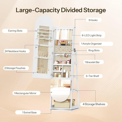 HOOBRO 360° Swivel Jewelry Cabinet Standing, Lockable Jewelry Organizer